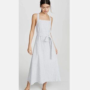 AYR The Porch Dress In White/Black Linen Striped Midi Womens XS